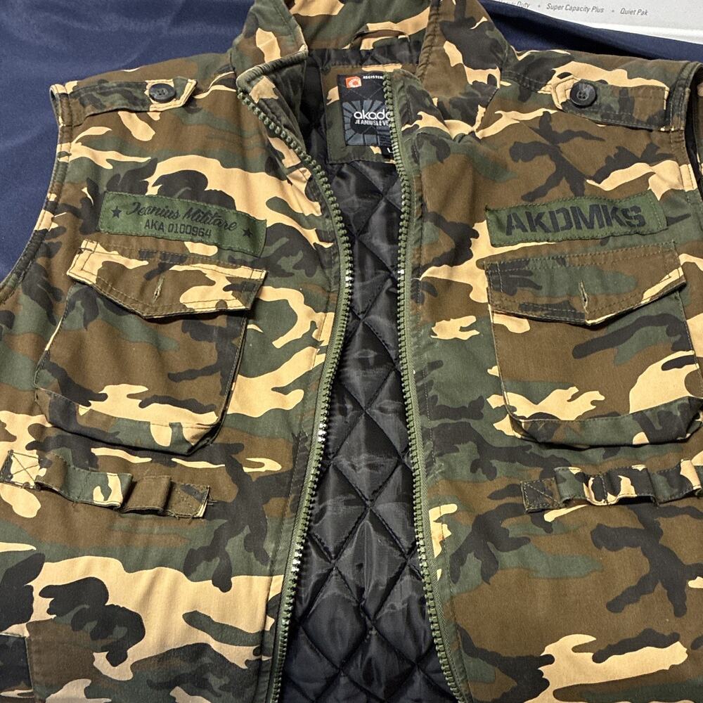 Vintage Akademiks Military Vest Mens L Green Camo AKDMKS Graphic Cotton Blend